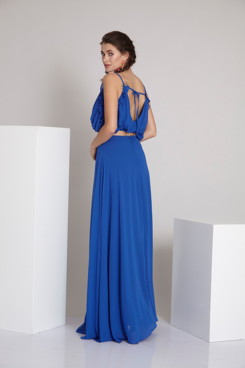 Blue sifon 3/4 sleeve maxi dress