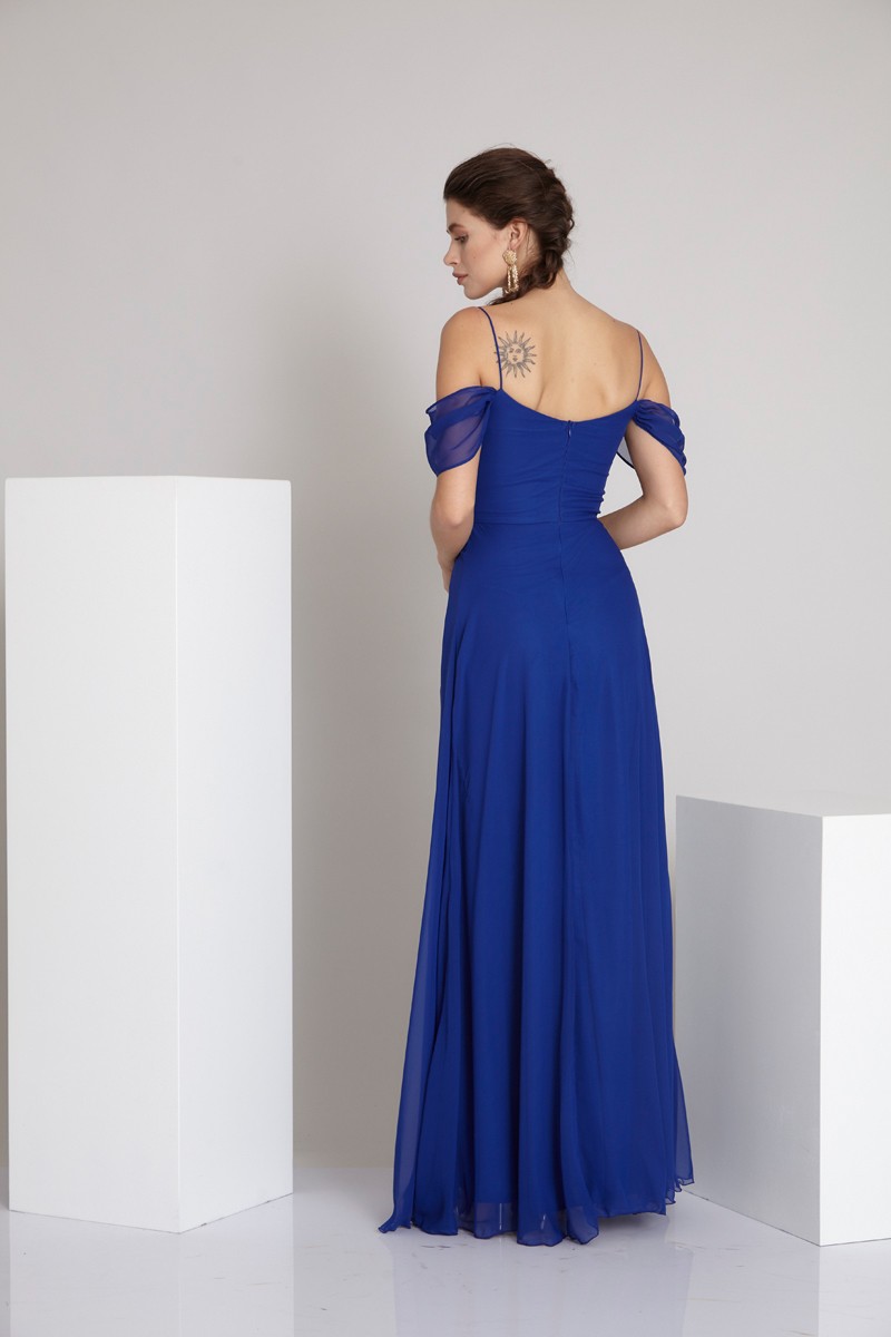 Blue sifon sleeveless maxi dress