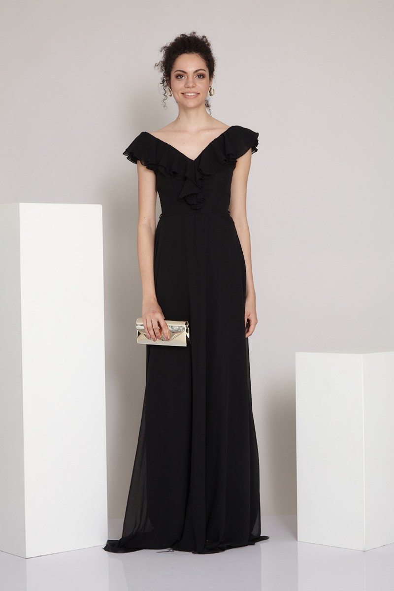 Black sifon short sleeve maxi dress