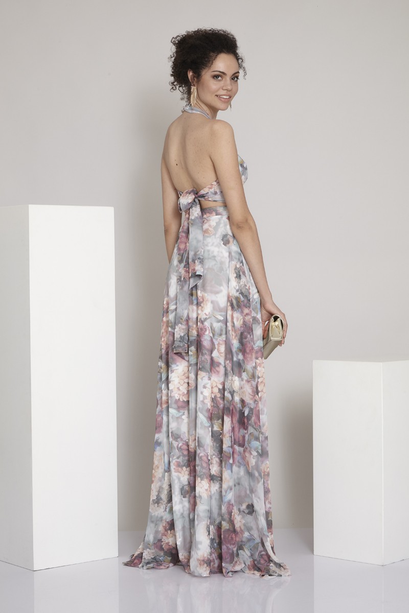 Printed sifon sleeveless maxi dress